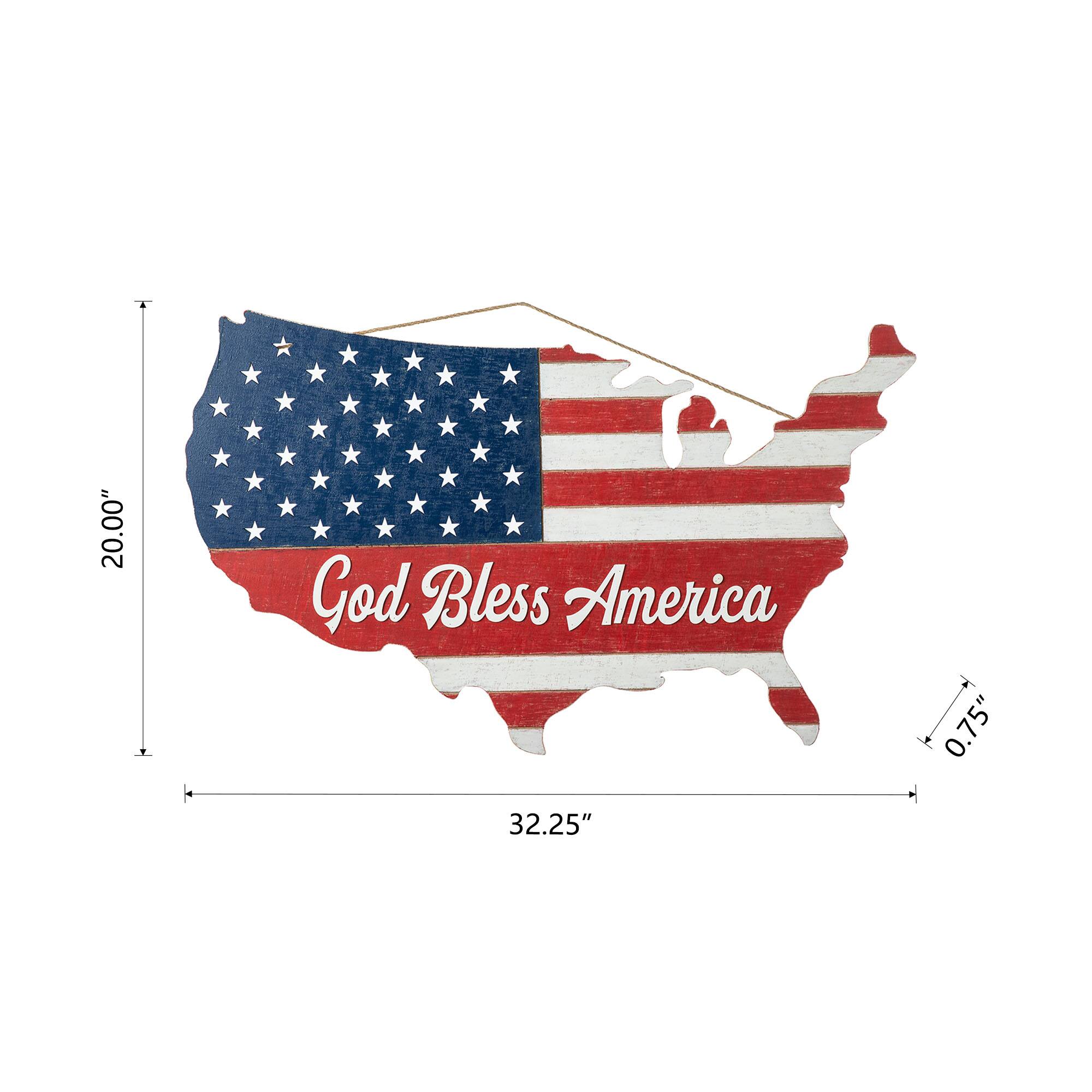 Glitzhome® 32.5" Wooden Patriotic America Map Wall Décor